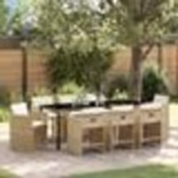vidaXL Ensemble de salle à manger de jardin de 9 pièces avec coussins beige en rotin poly