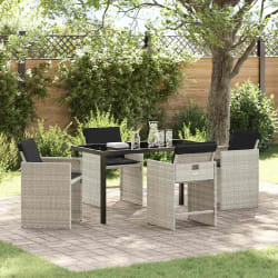 vidaXL Ensemble de salle à manger de jardin 5 pièces avec coussins gris clair en rattan synthétique