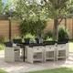 vidaXL Set de salle à manger de jardin 9 pièces avec coussins gris clair en rattan PE