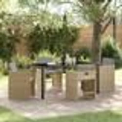 vidaXL Set de 5 chaises de salle à manger de jardin avec coussins beige rattan poly