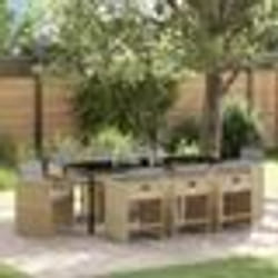 vidaXL Set de 9 pièces de repas de jardin avec coussins en rattan poly beige