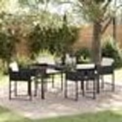 vidaXL Ensemble de salle à manger de jardin 5 pièces avec coussins, en rattan noir et poly.