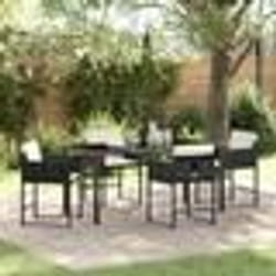 vidaXL Ensemble de salle à manger de jardin 5 pièces avec coussins, en rattan noir et poly.