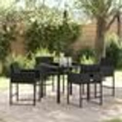 vidaXL Ensemble de salle à manger de jardin 5 pièces , avec coussins, noir en poly rattan.