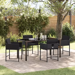 vidaXL Ensemble de jardin 5 pièces avec des coussins en poly rotin noir