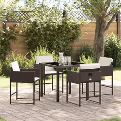 vidaXL Ensemble de salle à manger de jardin 5 pièces avec coussins en poly rotin marron.