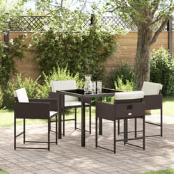 vidaXL Ensemble de salle à manger de jardin 5 pièces avec coussins en poly rotin marron.