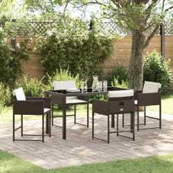 vidaXL Set de salle à manger de jardin 5 pièces avec coussins en poly rotin marron