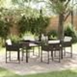 vidaXL Ensemble table et chaises de jardin 5 pièces avec coussins en polyrotin marron
