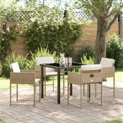 vidaXL Ensemble de jardin 5 pièces avec des coussins beiges en poly rotin