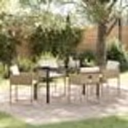 vidaXL Set de salle à manger de jardin 5 pièces avec coussins beige en poly rattan