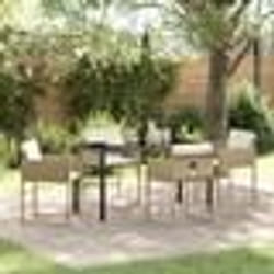 vidaXL Set de salle à manger de jardin 5 pièces avec coussins beige en poly rattan
