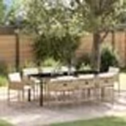 vidaXL Set de salle à manger de jardin 9 pièces avec coussins beige en rotin synthétique.