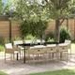 vidaXL Set de salle à manger de jardin 9 pièces avec coussins beige en rotin synthétique.