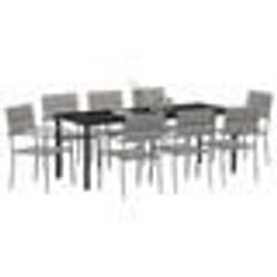 vidaXL Ensemble jardin de 9 pièces en poly rotin gris