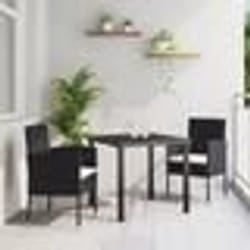 vidaXL Ensemble de salle à manger de jardin de 3 pièces avec coussins - Rattan poly noir.
