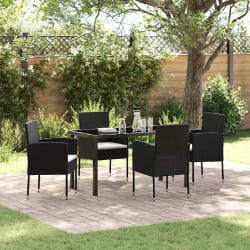 vidaXL Ensemble de salle à manger de jardin 5 pièces avec coussins en poly rotin noir
