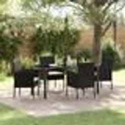 vidaXL Ensemble de salle à manger de jardin 5 pièces avec coussins noirs en rotin synthétique
