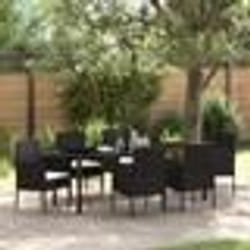 vidaXL Ensemble de salle à manger de jardin 7 pièces avec coussins en poly rotin noir
