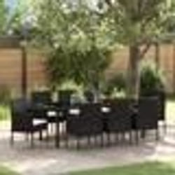 vidaXL Ensemble de salle à manger de jardin 9 pièces avec coussins en rotin noir