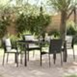 vidaXL Ensemble de salle à manger de jardin avec coussin avec oreiller 5 pcs Noir