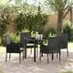 vidaXL Ensemble de jardin 5 pièces avec des coussins en poly rotin noir