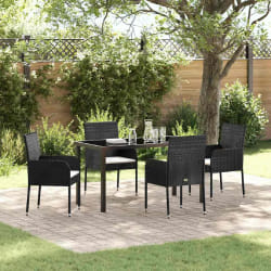 vidaXL Ensemble de jardin en 5 pièces avec des coussins en poly rotin noir.