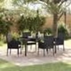 vidaXL Ensemble de repas de jardin de 5 pièces avec coussins en poly rotin noir