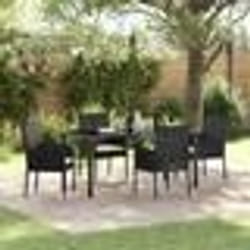 vidaXL Ensemble de repas de jardin de 5 pièces avec coussins en poly rotin noir