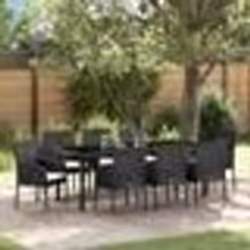 vidaXL Set de salle à manger de jardin 9 pièces avec coussins, en noir poly rotin