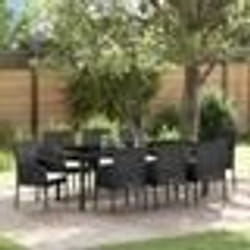 vidaXL Set de salle à manger de jardin 9 pièces avec coussins, en noir poly rotin