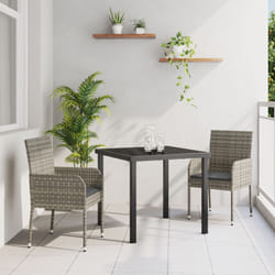 vidaXL Ensemble de repas de jardin de 3 pièces avec coussins, gris, en poly rotin