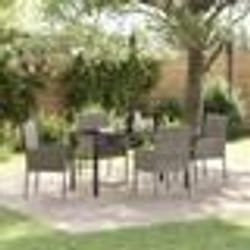vidaXL Set de repas de jardin de 5 pièces avec coussins gris en poly rotin.