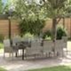 vidaXL Ensemble de salle à manger de jardin de 9 pièces avec coussins en poly rotin gris