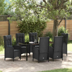 vidaXL Ensemble de salle à manger de jardin 7 pièces en poly rattan noir