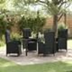vidaXL Set de salle à manger de jardin 5 pièces avec coussins en poly rotin noir