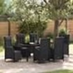 vidaXL Ensemble de Salle à Manger de Jardin 7 Pièces avec Coussins en Rattan Noir