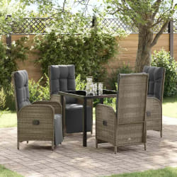 vidaXL Ensemble de 5 pièces pour salle à manger de jardin avec coussins, en poly rattan gris.