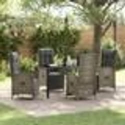 vidaXL Ensemble de salle à manger de jardin de 5 pièces avec coussins, en rattan poly gris.