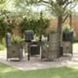 vidaXL Ensemble de jardin de 5 pièces avec coussins, en poly rotin gris