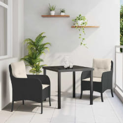 vidaXL Ensemble de salle à manger pour jardin 3 pcs Noir Poly rotin