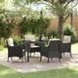vidaXL Ensemble de Salle à Manger de Jardin 5 Pièces avec Coussins Rattan Poly Noir