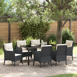 vidaXL Set de salle à manger de jardin de 7 pièces avec coussins en poly rattan noir