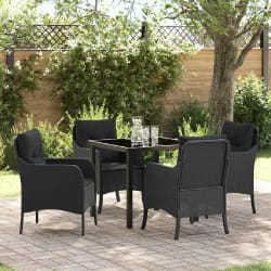 vidaXL Ensemble de salle à manger pour jardin 5 pcs Noir Poly rotin