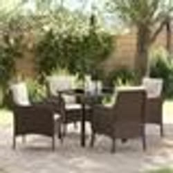 vidaXL Ensemble de salle à manger de jardin de 5 pièces avec coussins marron en poly rattan