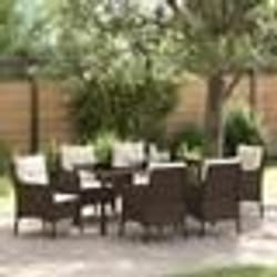 vidaXL Set de salle à manger de jardin de 7 pièces avec coussins en poly rattan marron