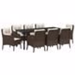 vidaXL Set de salle à manger de jardin 9 pièces avec coussins Marron Poly Rattan