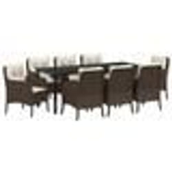 vidaXL Set de salle à manger de jardin 9 pièces avec coussins Marron Poly Rattan