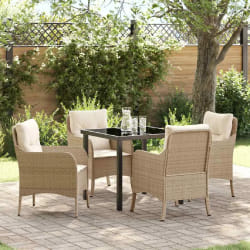 vidaXL Set de salle à manger de jardin 5 pièces avec coussins beige poly rattan