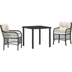 vidaXL Ensemble de jardin 3 pièces avec coussins en poly rattan noir.